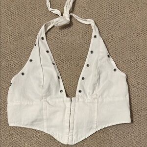 SHEIN White Embellished Crop Tank Top